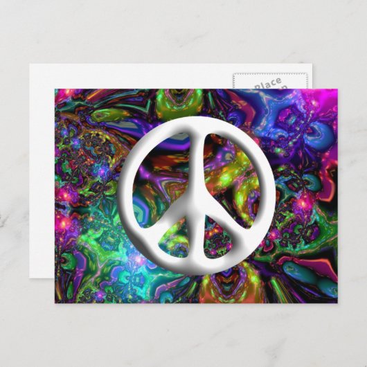 Psychedelic Peace Sign 60s Hippy Chic Briefkaart (Voorkant / Achterkant)