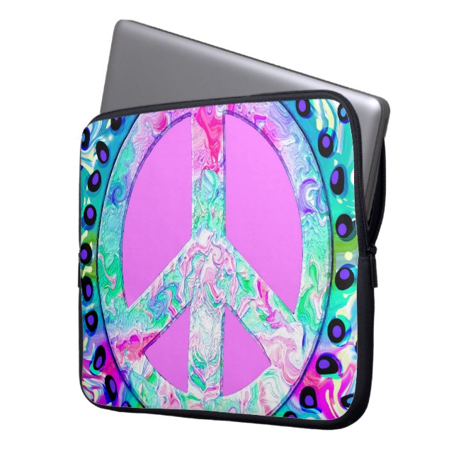 Psychedelic Peace Sign Abstract Laptop Sleeve (Voorkant Links)