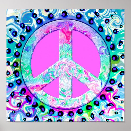 Psychedelic Peace Sign Abstract Poster (Voorkant)