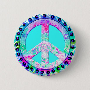 Psychedelic Peace Sign Abstract Ronde Button 5,7 Cm