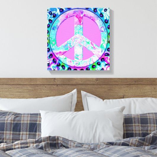 Psychedelic Peace Sign Abstracte Art Canvas Afdruk (Insitu (Slaapkamer))