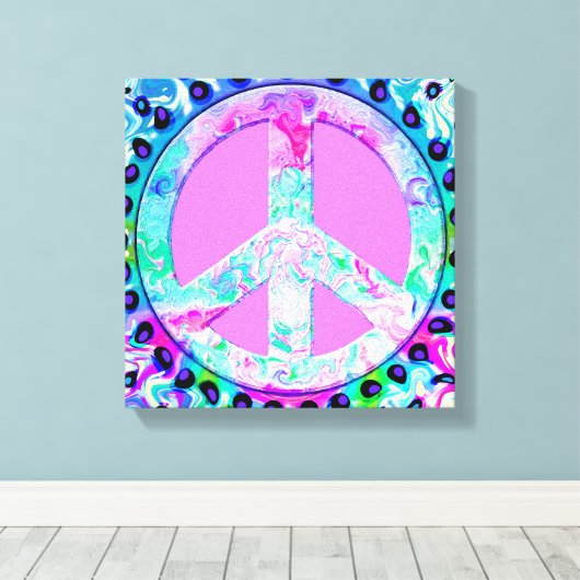 Psychedelic Peace Sign Abstracte Art Canvas Afdruk (Insitu (Houten vloer))