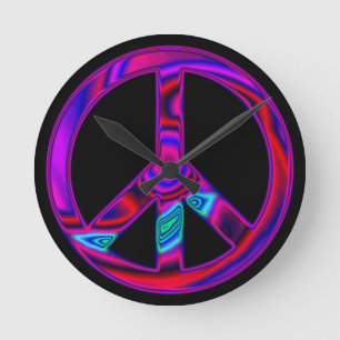 Psychedelic Peace Sign Black Ronde Klok