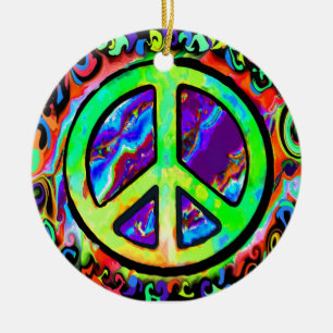 Psychedelic Peace Sign Kerstmis Keramisch Ornament