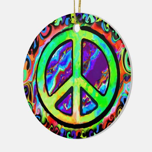 Psychedelic Peace Sign Kerstmis Keramisch Ornament (Links)