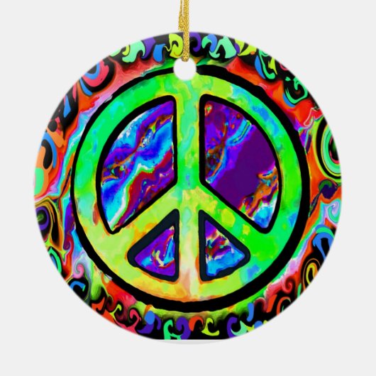 Psychedelic Peace Sign Kerstmis Keramisch Ornament (Achterkant)