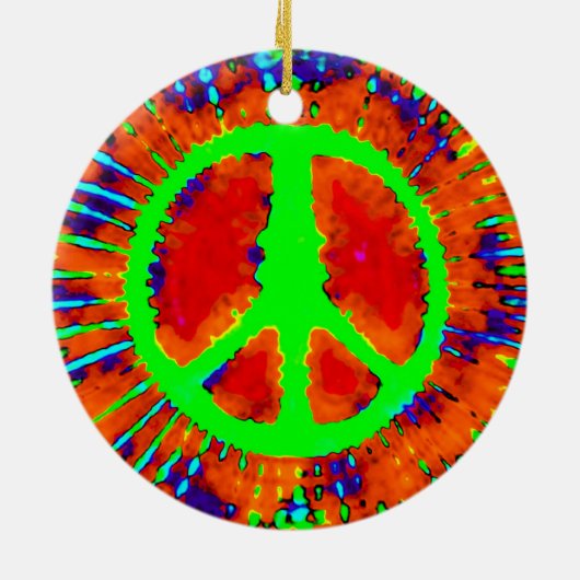 Psychedelic Peace Sign Kerstmis Keramisch Ornament (Achterkant)