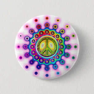 PSYCHEDELIC PEACE SIGN RONDE BUTTON 5,7 CM