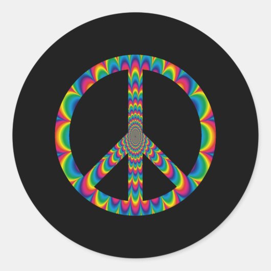 Psychedelic Peace Sign Ronde Sticker (Voorkant)