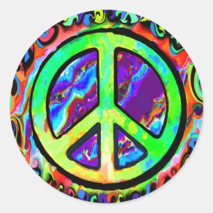 Psychedelic Peace Sign Ronde Sticker