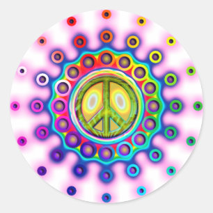 PSYCHEDELIC PEACE SIGN RONDE STICKER