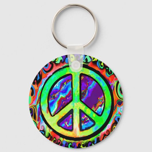 Psychedelic Peace Sign Sleutelhanger (Voorkant)