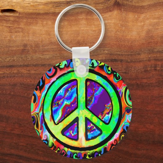 Psychedelic Peace Sign Sleutelhanger (Voorkant)