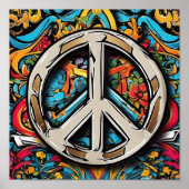 Psychedelic Peace Sign T-Shirt Poster (Voorkant)
