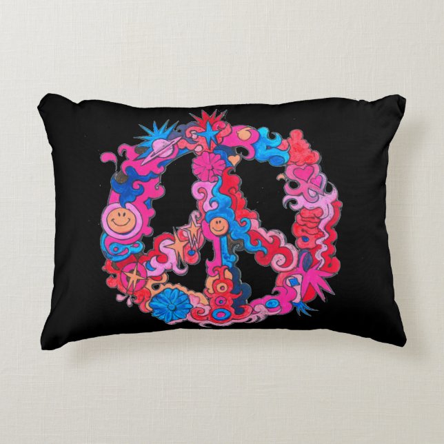 Psychedelic Peace Symbol Decoratief Kussen (Voorkant)