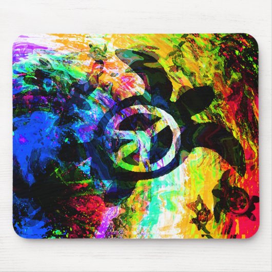 Psychedelic Peace Turtles Mousepad Muismat (Voorkant)