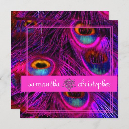 PSYCHEDELIC PEACOCK/AANPASBAAR HOT PINK BANNER KAART (Voorkant / Achterkant)