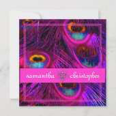 PSYCHEDELIC PEACOCK/AANPASBAAR HOT PINK BANNER KAART (Voorkant)