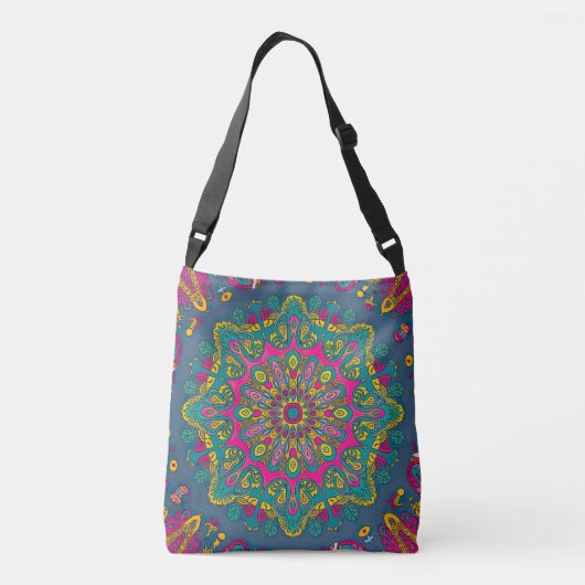 Psychedelic Peacock Mandala Crossbody Tas (Achterkant)