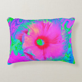 Psychedelic Pink en Red Hibiscus Flower Accent Kussen
