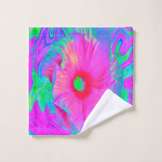 Psychedelic Pink en Red Hibiscus Flower Bad Handdoek (Wasdoekje)