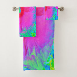 Psychedelic Pink en Red Hibiscus Flower Bad Handdoek