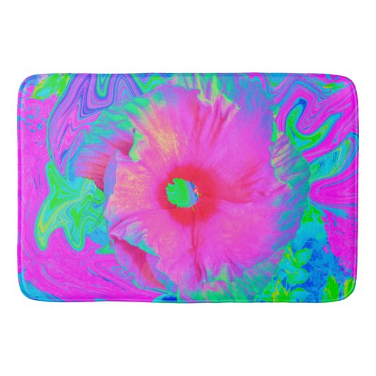 Psychedelic Pink en Red Hibiscus Flower Badmat (Voorkant)