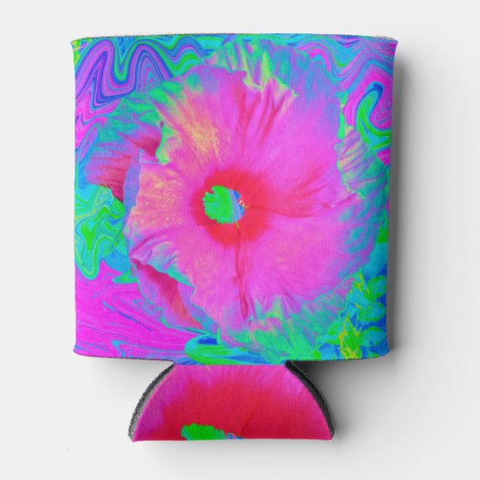 Psychedelic Pink en Red Hibiscus Flower Blikjeskoeler (Voorkant)