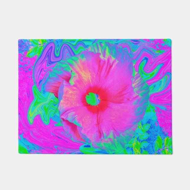Psychedelic Pink en Red Hibiscus Flower Deurmat (Voorkant)