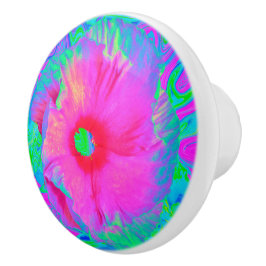 Psychedelic Pink en Red Hibiscus Flower Keramische Knop
