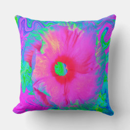 Psychedelic Pink en Red Hibiscus Flower Kussen