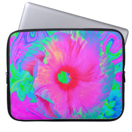 Psychedelic Pink en Red Hibiscus Flower Laptop Sleeve