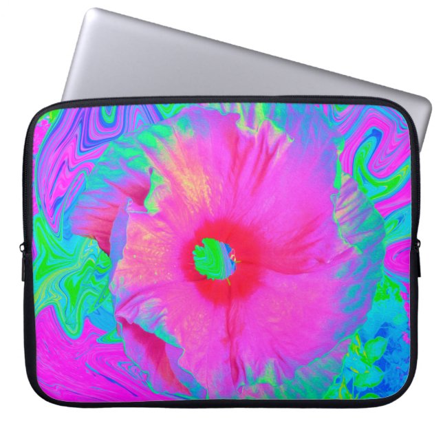Psychedelic Pink en Red Hibiscus Flower Laptop Sleeve (Voorkant)