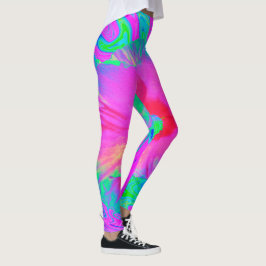 Psychedelic Pink en Red Hibiscus Flower Leggings