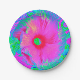 Psychedelic Pink en Red Hibiscus Flower Papieren Bordje