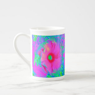 Psychedelic Pink en Red Hibiscus Flower Porselein Kop