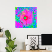 Psychedelic Pink en Red Hibiscus Flower Poster (Thuiskantoor)