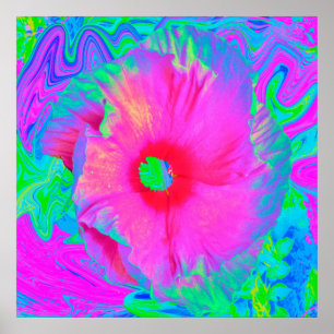 Psychedelic Pink en Red Hibiscus Flower Poster