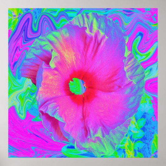 Psychedelic Pink en Red Hibiscus Flower Poster (Voorkant)