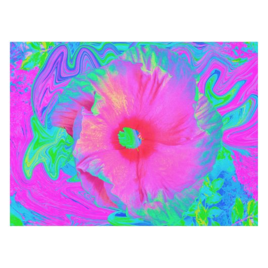Psychedelic Pink en Red Hibiscus Flower Tafelkleed (Voorkant (Horizontaal))