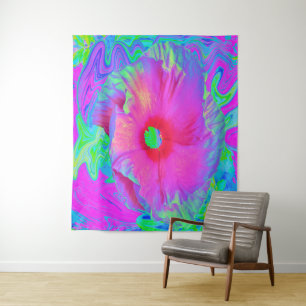 Psychedelic Pink en Red Hibiscus Flower Wandkleed