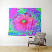 Psychedelic Pink en Red Hibiscus Flower Wandkleed (In Situ (horizontaal))