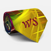 Psychedelic Pink Yellow Abstracte Initialen Stropdas (Opgerold)