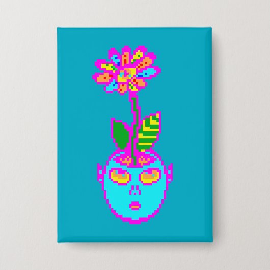 Psychedelic Pixel Art POT HEAD Button (Voorkant)