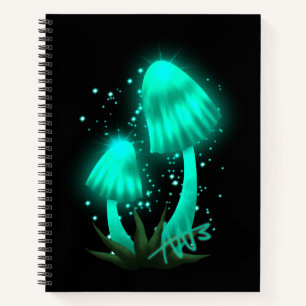 Psychedelic Pixie Pet Gloeiende Cyaan Paddestoel S Notitieboek