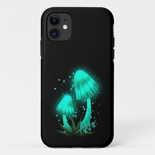 Psychedelic Pixie Pet Gloeiende Cyan Mushroom Case-Mate iPhone Case (Achterkant)