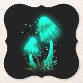 Psychedelic Pixie Pet Gloeiende Cyan Mushroom Kartonnen Onderzetters (Voorkant)