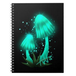 Psychedelic Pixie Pet Gloeiende Cyan Mushroom Notitieboek