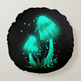 Psychedelic Pixie Pet Gloeiende Cyan Mushroom Rond Kussen
