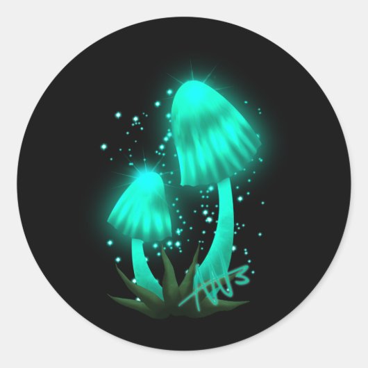 Psychedelic Pixie Pet Gloeiende Cyan Mushroom Ronde Sticker (Voorkant)